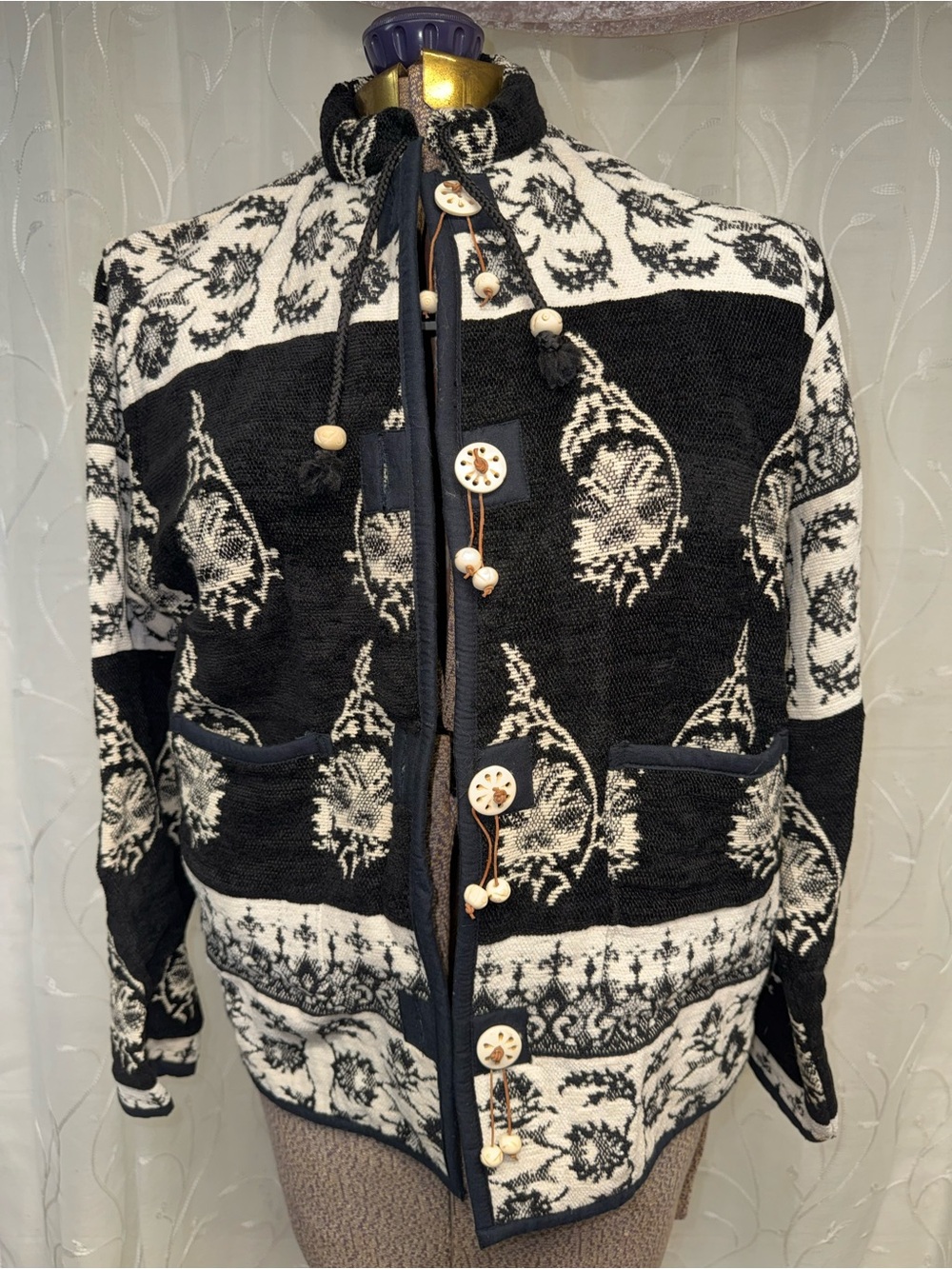 Vintage Flashback Black & White Tapestry Jacket – Size M Whimsigoth Boho